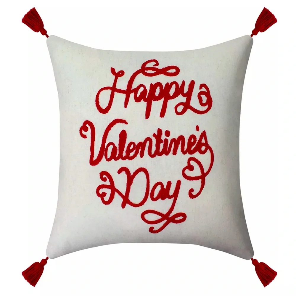 Valentine's Day Decorative Pillow - Red and White.